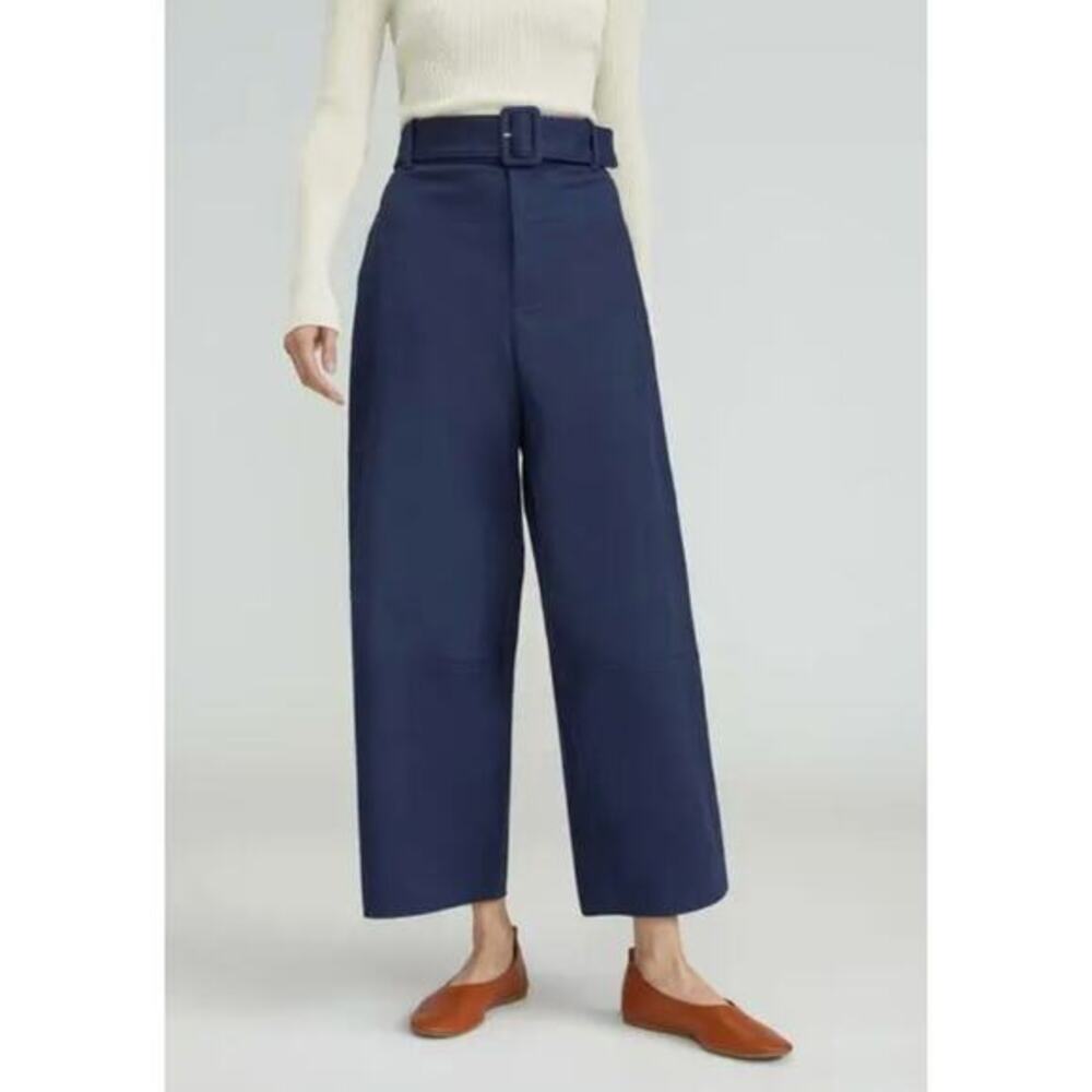 everlane 00‎ structured cotton belted pant - navy
